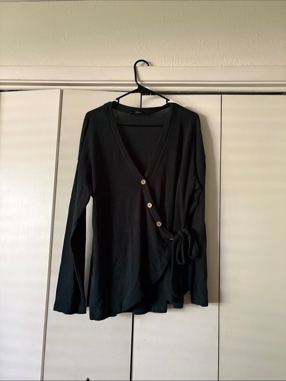 Forest Green Wrap-Style Long Sleeve Top with Side Tie